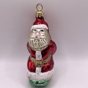 Kissy Face Santa Blown Glass Glitter 5" Christmas Ornament